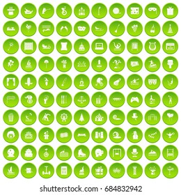100 amusement icons set green