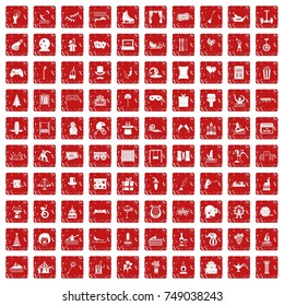 100 amusement icons set in grunge style red color isolated on white background vector illustration