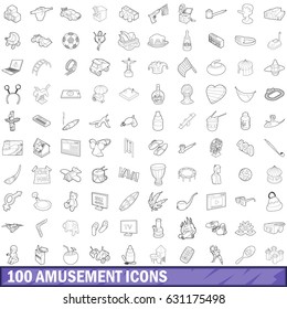 100 amusement icons set in outline style for any design vector illustration