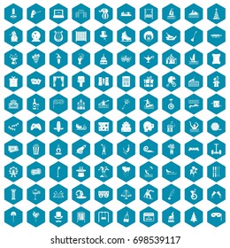 100 amusement icons set in sapphirine hexagon isolated vector illustration