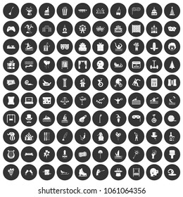 100 amusement icons set in simple style white on black circle color isolated on white background vector illustration