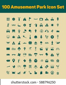 100 Amusement Park Icon Set