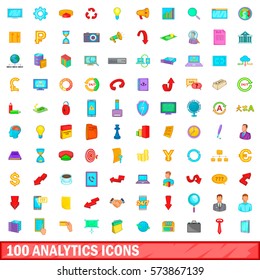 100 analytics icons set in cartoon style for any design vector illustration