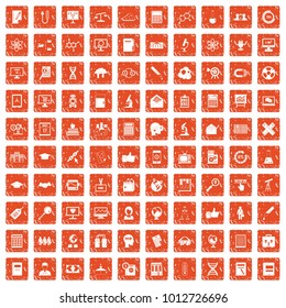 100 analytics icons set in grunge style orange color isolated on white background vector illustration