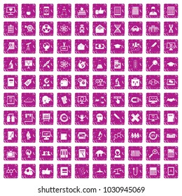 100 analytics icons set in grunge style pink color isolated on white background vector illustration