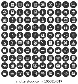 100 analytics icons set in simple style white on black circle color isolated on white background vector illustration