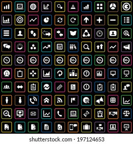 100 analytics, research icons