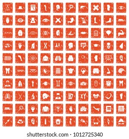 100 anatomy icons set in grunge style orange color isolated on white background vector illustration