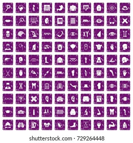 100 anatomy icons set in grunge style purple color isolated on white background vector illustration