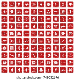 100 anatomy icons set in grunge style red color isolated on white background vector illustration
