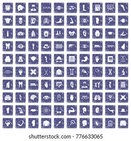 100 anatomy icons set in grunge style sapphire color isolated on white background vector illustration