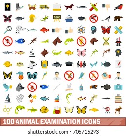 100 animal examination icons set in flat style for any design vector illustration