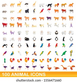 100 animal icons set. Cartoon illustration of 100 animal icons vector set isolated on white background