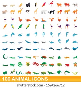 100 animal icons set. Cartoon illustration of 100 animal icons vector set isolated on white background