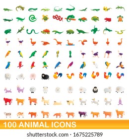 100 animal icons set. Cartoon illustration of 100 animal icons vector set isolated on white background