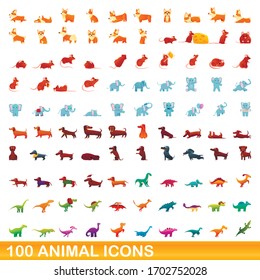 100 animal icons set. Cartoon illustration of 100 animal icons vector set isolated on white background
