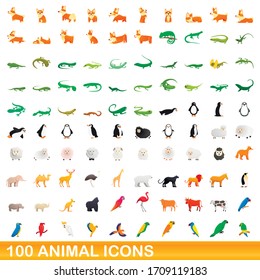 100 animal icons set. Cartoon illustration of 100 animal icons vector set isolated on white background