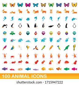 100 animal icons set. Cartoon illustration of 100 animal icons vector set isolated on white background