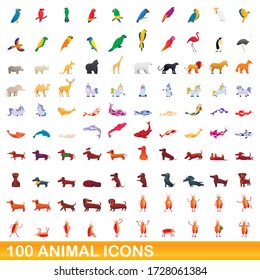 100 animal icons set. Cartoon illustration of 100 animal icons vector set isolated on white background