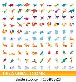 100 animal icons set. Cartoon illustration of 100 animal icons vector set isolated on white background