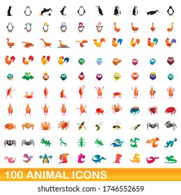 100 animal icons set. Cartoon illustration of 100 animal icons vector set isolated on white background