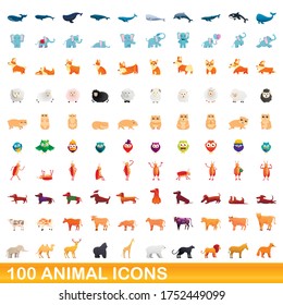 100 animal icons set. Cartoon illustration of 100 animal icons vector set isolated on white background