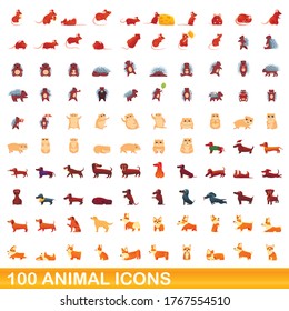 100 animal icons set. Cartoon illustration of 100 animal icons vector set isolated on white background