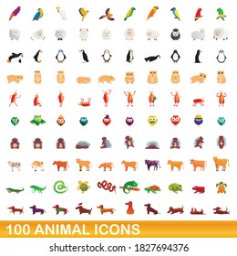 100 animal icons set. Cartoon illustration of 100 animal icons vector set isolated on white background