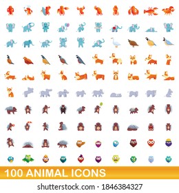 100 animal icons set. Cartoon illustration of 100 animal icons vector set isolated on white background