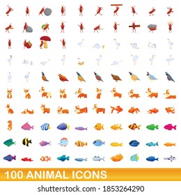 100 animal icons set. Cartoon illustration of 100 animal icons vector set isolated on white background