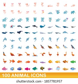 100 animal icons set. Cartoon illustration of 100 animal icons vector set isolated on white background