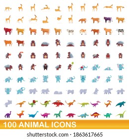 100 animal icons set. Cartoon illustration of 100 animal icons vector set isolated on white background