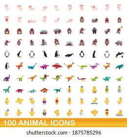 100 animal icons set. Cartoon illustration of 100 animal icons vector set isolated on white background