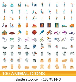 100 animal icons set. Cartoon illustration of 100 animal icons vector set isolated on white background