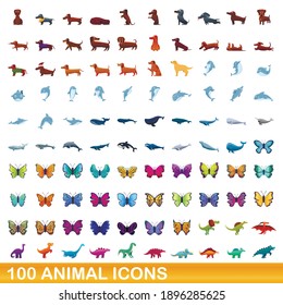 100 animal icons set. Cartoon illustration of 100 animal icons vector set isolated on white background