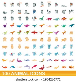 100 animal icons set. Cartoon illustration of 100 animal icons vector set isolated on white background