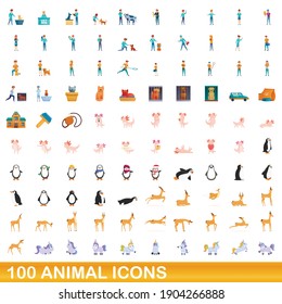 100 animal icons set. Cartoon illustration of 100 animal icons vector set isolated on white background