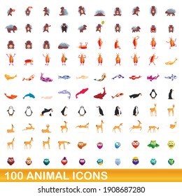 100 animal icons, set. Cartoon illustration of 100 animal icons vector set isolated on white background