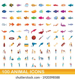 100 animal icons set. Cartoon illustration of 100 animal icons vector set isolated on white background