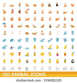 100 animal icons set. Cartoon illustration of 100 animal icons vector set isolated on white background