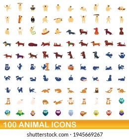 100 animal icons set. Cartoon illustration of 100 animal icons vector set isolated on white background