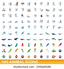 100 animal icons set. Cartoon illustration of 100 animal icons vector set isolated on white background