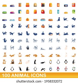 100 animal icons set. Cartoon illustration of 100 animal icons vector set isolated on white background