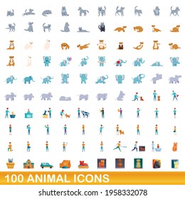 100 animal icons set. Cartoon illustration of 100 animal icons vector set isolated on white background