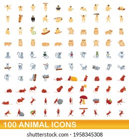 100 animal icons set. Cartoon illustration of 100 animal icons vector set isolated on white background