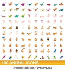 100 animal icons set. Cartoon illustration of 100 animal icons vector set isolated on white background