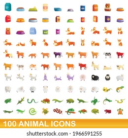 100 animal icons set. Cartoon illustration of 100 animal icons vector set isolated on white background