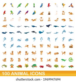 100 animal icons set. Cartoon illustration of 100 animal icons vector set isolated on white background