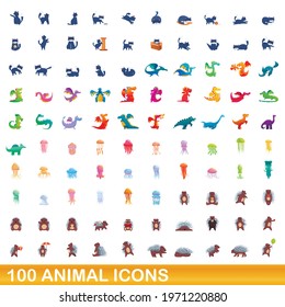 100 animal icons set. Cartoon illustration of 100 animal icons vector set isolated on white background