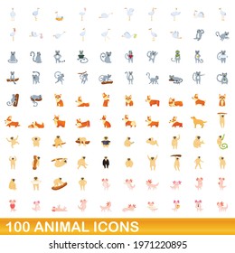 100 animal icons set. Cartoon illustration of 100 animal icons vector set isolated on white background